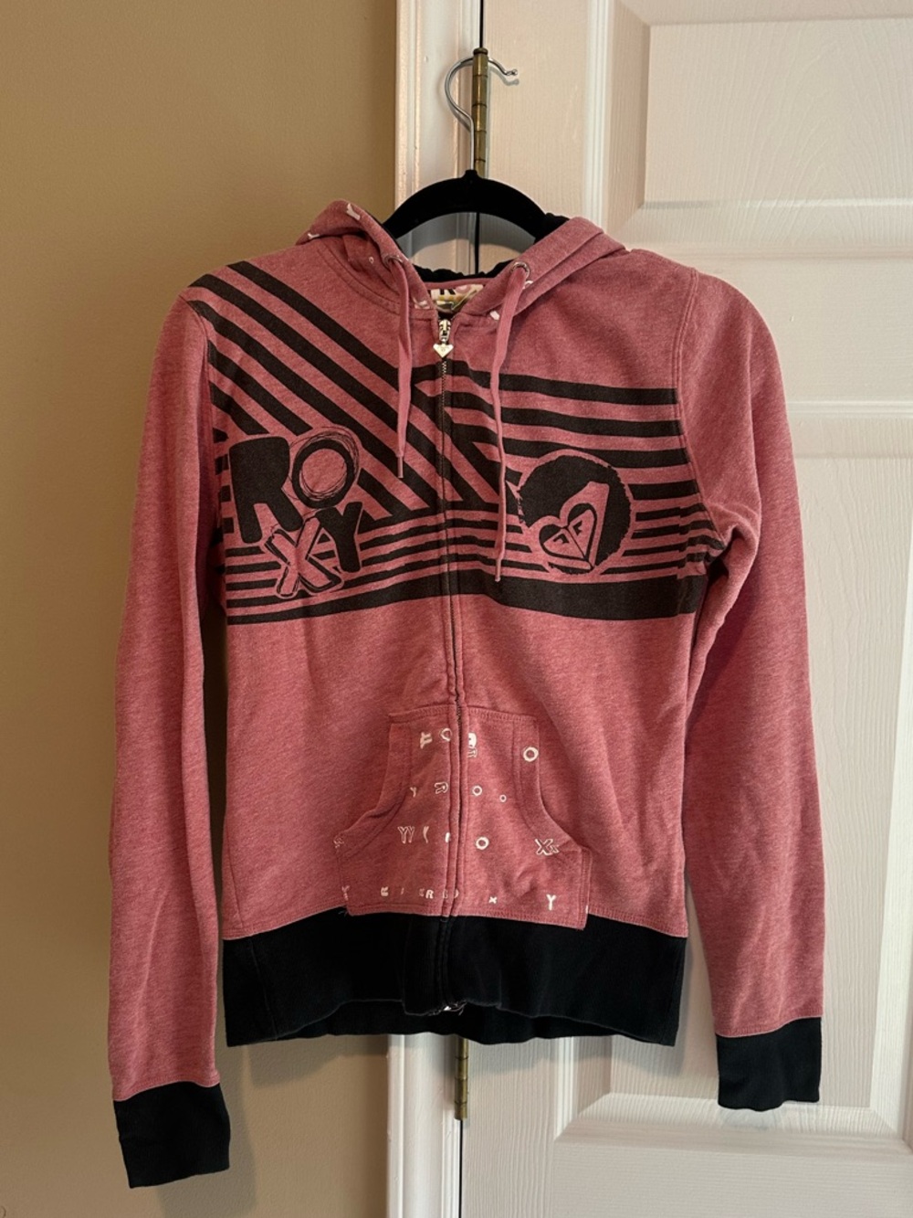 Vintage Roxy Pink and Black Zip Hoodie